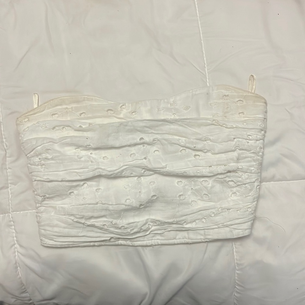 white zara strapless eyelet top